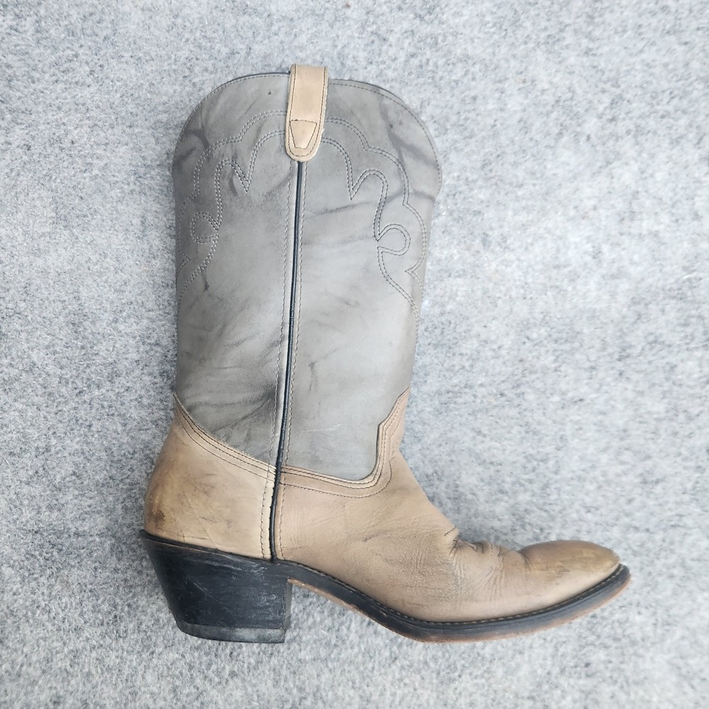 Mens Two Toned Beige Gray Leather Cowboy Western Boots Size 9.5D